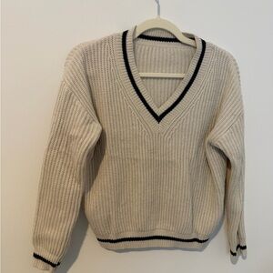 SHEIN Cream Sweater with Navy Trim